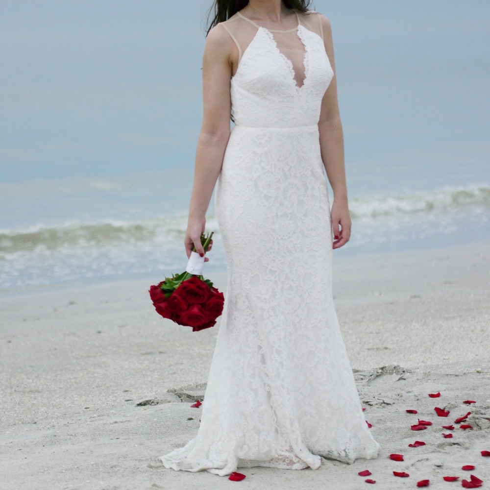 Lulus Amazing Lace Plunge Illusion Wedding Dress